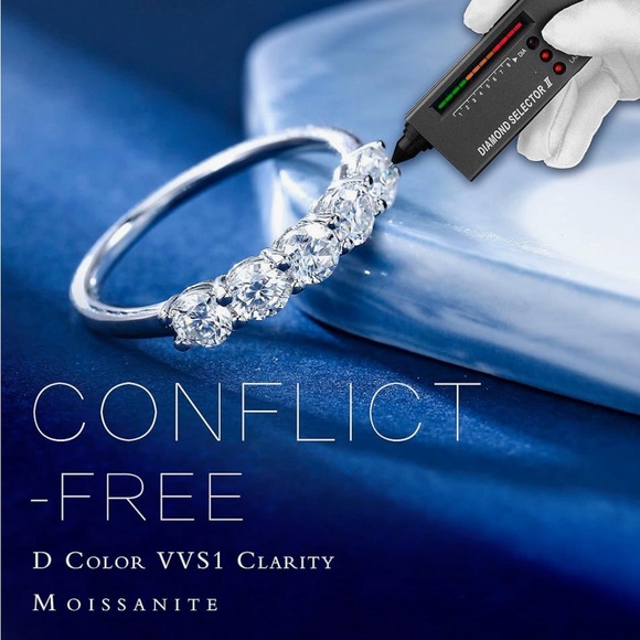 5 Stone Moissanite Rings for Women, 3.75MM D Color VVS1 Clarity size 6.5 - Picture 3 of 5